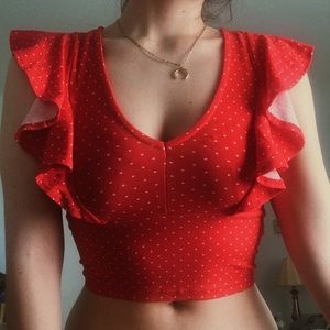 Red Polka Dot Frilly Top